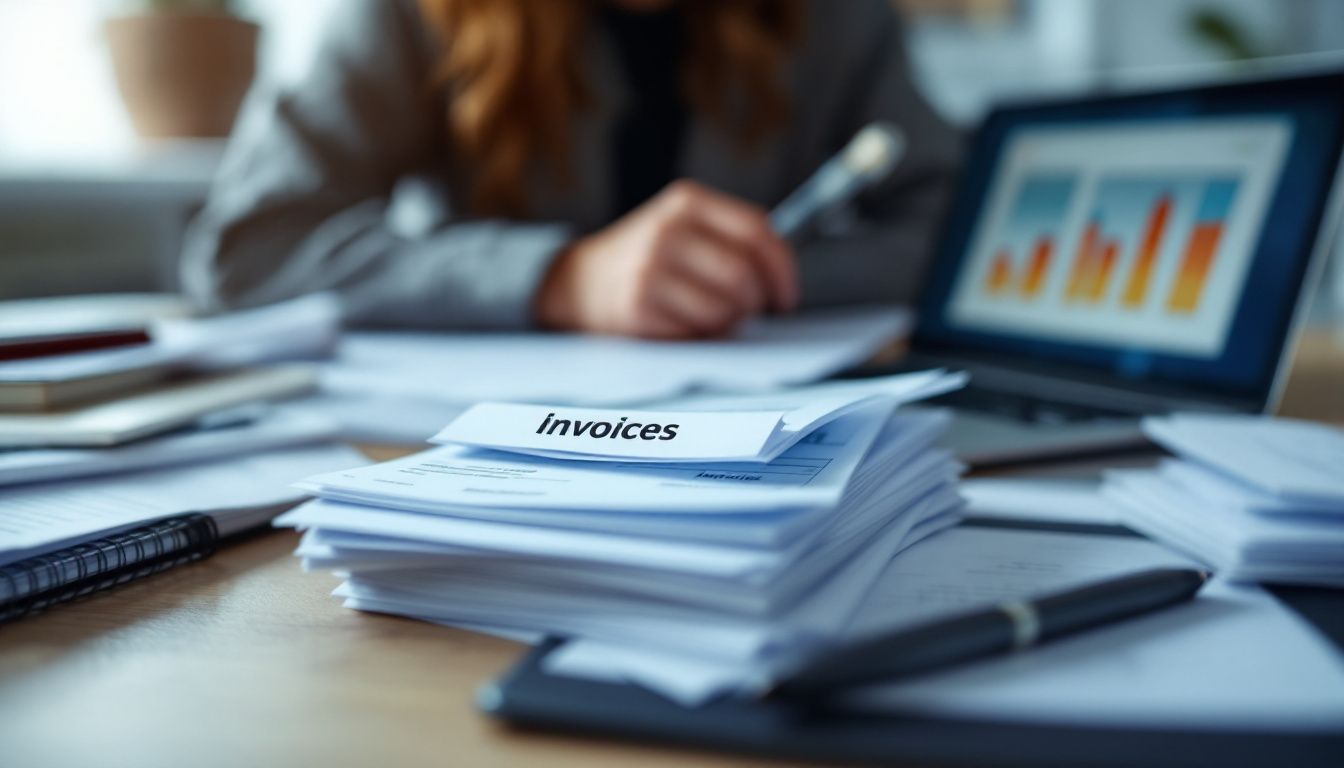 Bookkeeper at desk with invoice software