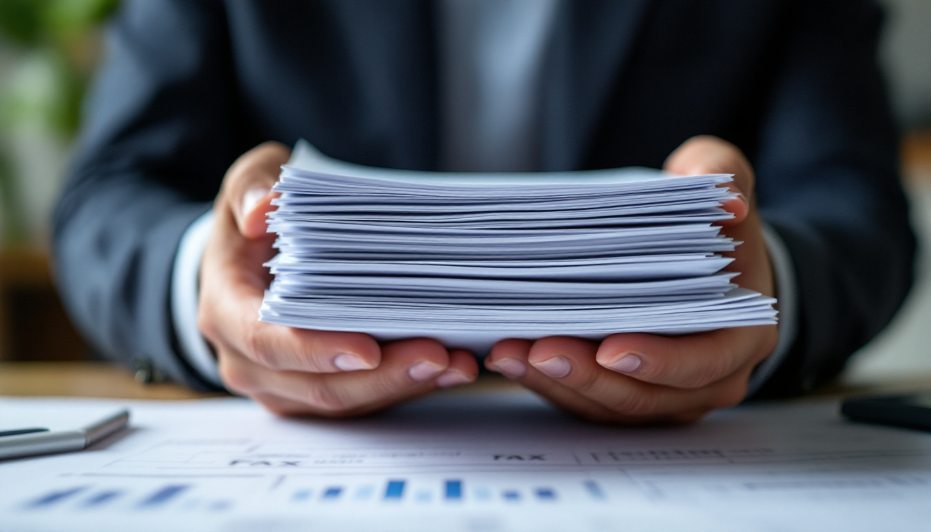 Hands with tax documents stack
