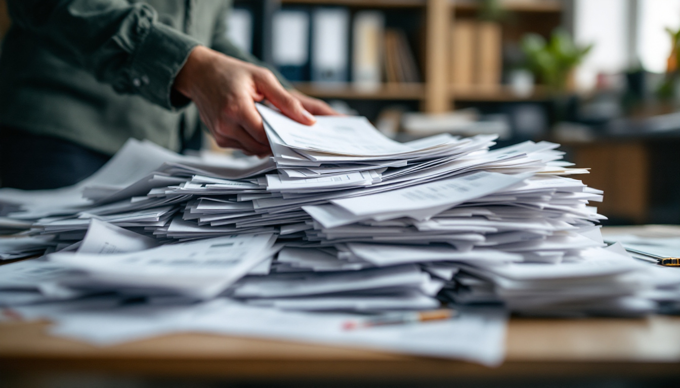 Hands sorting through invoices