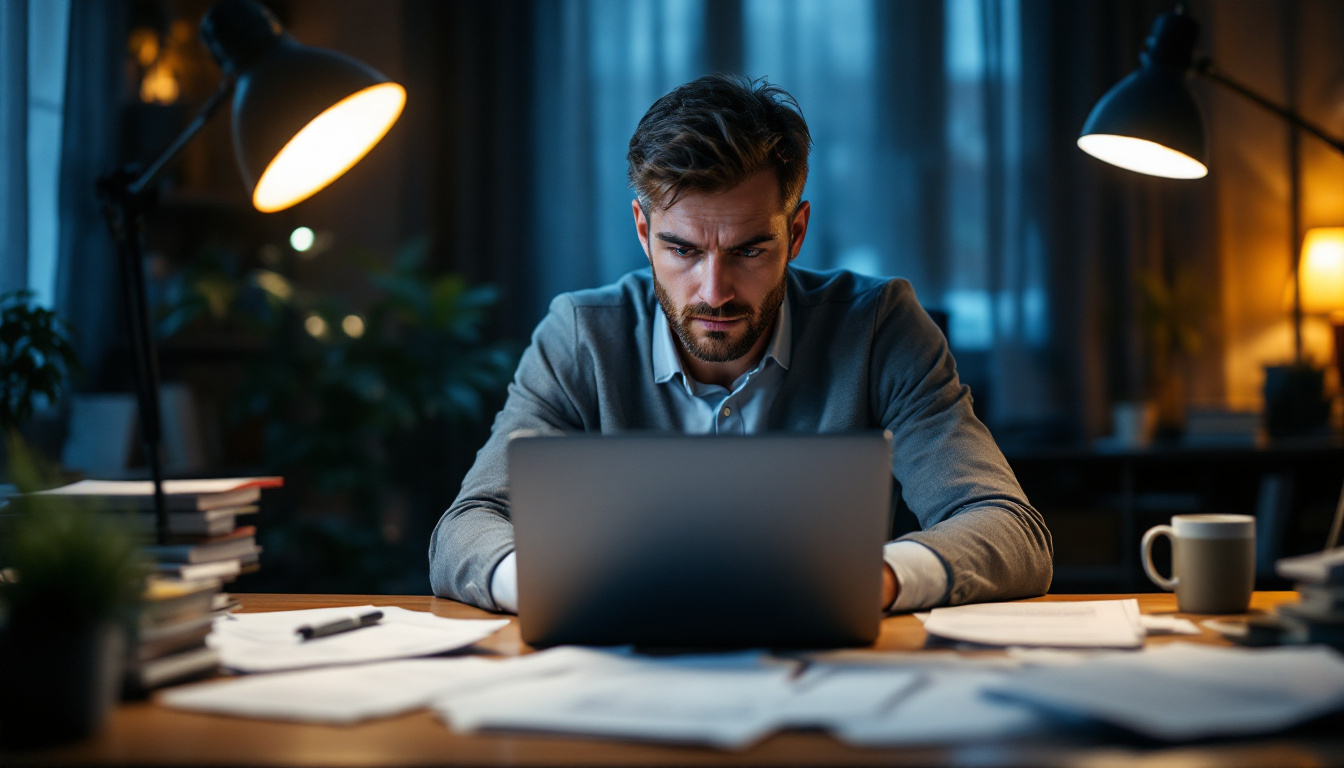 Sales person creating offer at night