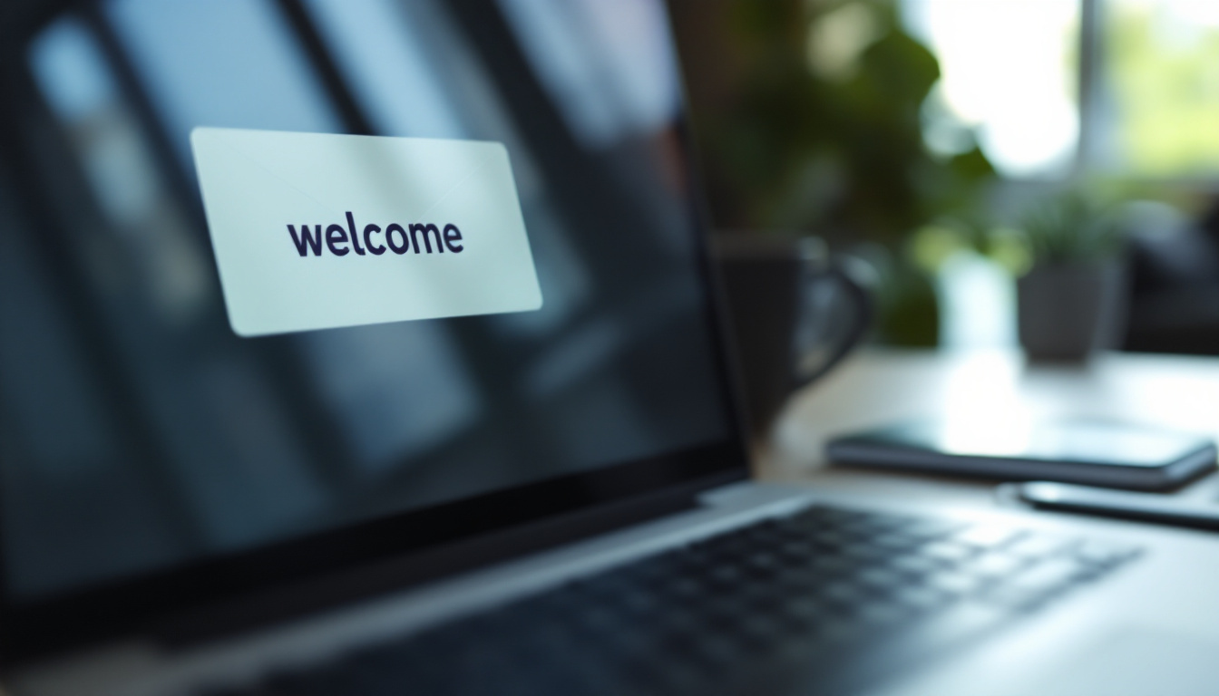 Welcome email on laptop