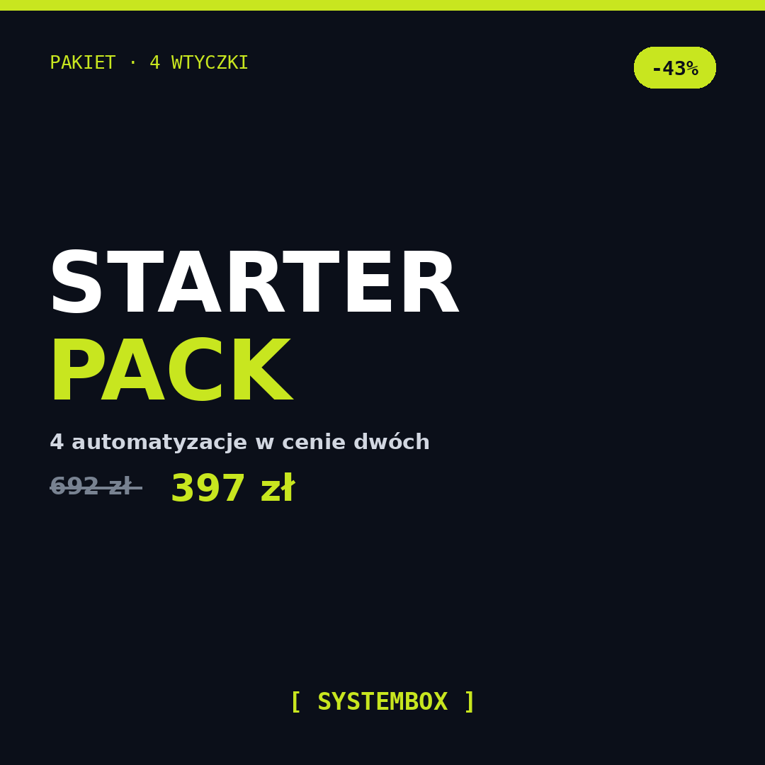 Starter Pack: 4 wtyczki automatyzacji (Telegram + NIP + Raport + Opinie)